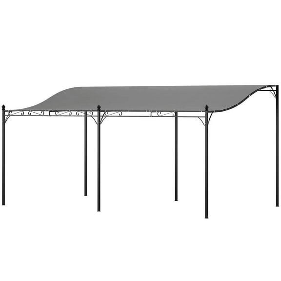 Spaco 10' x 16' Wall-Mounted Outdoor Pergola Canopy, Metal Patio Canopy with Drainage Holes, Shade for Outdoor as Garden, Patio, Dark Gray