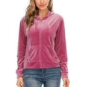 Women's Warm Velvet Zip Hoodie Sweatshirt Velour Track Jacket Jogger Activewear Red/Purple