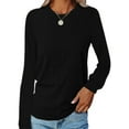 thumbnail image 1 of MAWCLOS T-shirt pour Femmes Col Rond T-shirt Manches Longues Tee Décontracté Travail Tunique Unie Blouse Noir m, 1 of 5