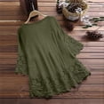 thumbnail image 4 of Plus Size Blouse Women Vintage Lace Patchwork Bow V-Neck Shirt Embroidery Summer Three Quarter Retro Solid Top Dressy Lightweight Comfy Outfits Going Out Tops Ladies Fashion Trendy, 4 of 5