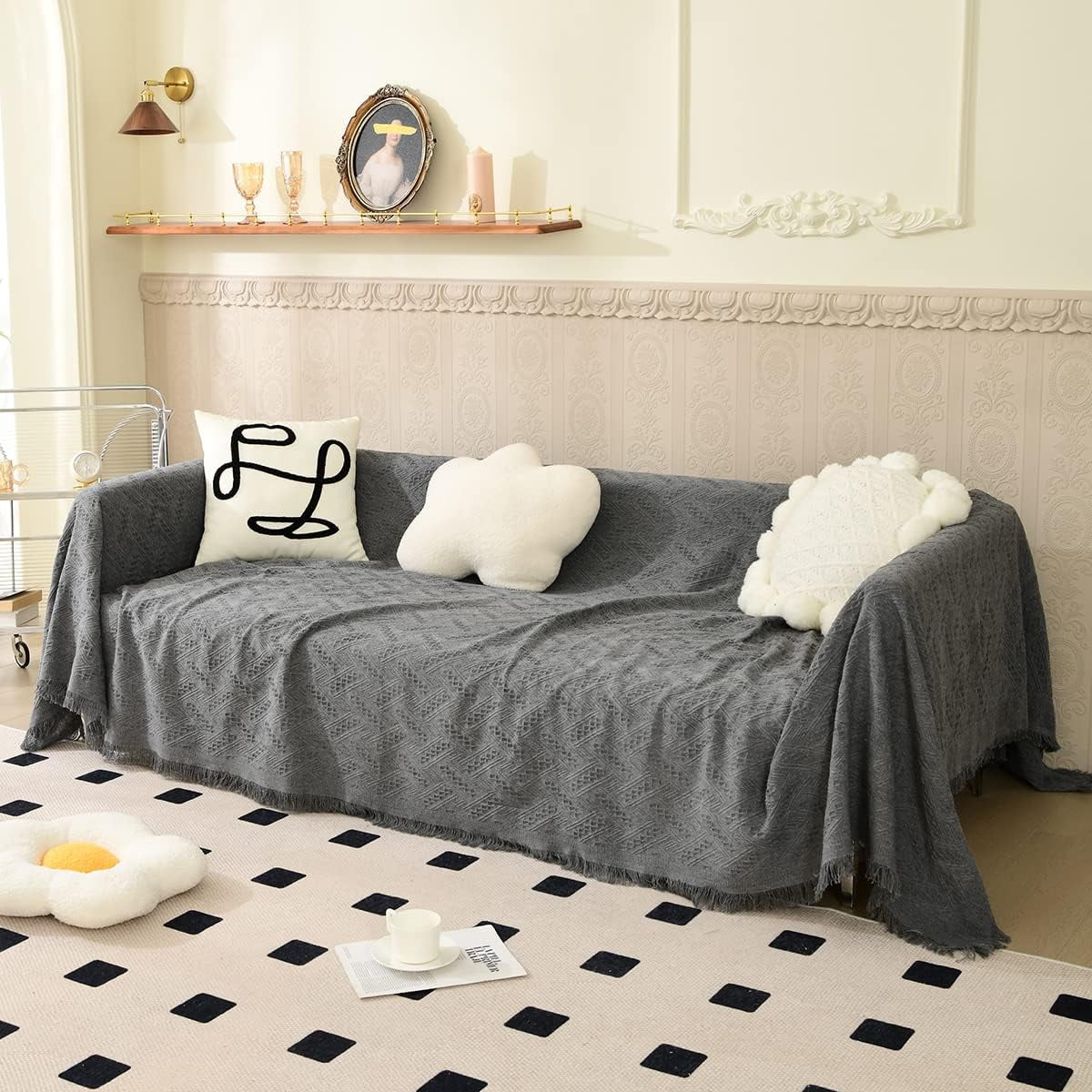 Couch Cover Sheet Blanket, Oversized Reversible Covers for 3-4 Cushion High Backed Backrest Sofa, Extra Large Furniture Decoration Covers Sofa Slipcovers, L Shape U-Shaped Sectional Protector
