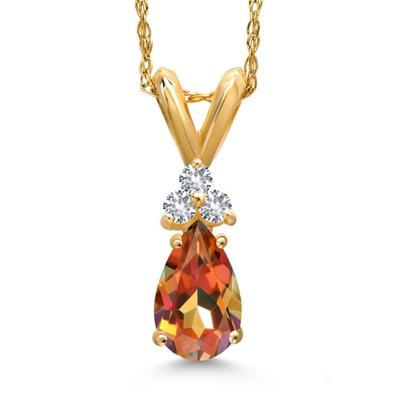 Gem Stone King 14K Yellow Gold Ecstasy Mystic Topaz and White Created Sapphire Pendant Necklace for Women | 0.93 Cttw | Gemstone November Birthstone | Pear Shape 7X5MM | With 18 inch Chain