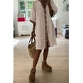 thumbnail image 2 of Women's Khaki Stripe & Leopard Trim Shirt Dress – Casual Summer Style with Bracelet Sleeves, XL, 2 of 12
