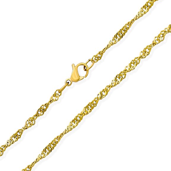 Bling Jewelry Womens Unisex 2.5MM Singapore Twist Rope Chain Necklace Gold Plated Stainless Steel