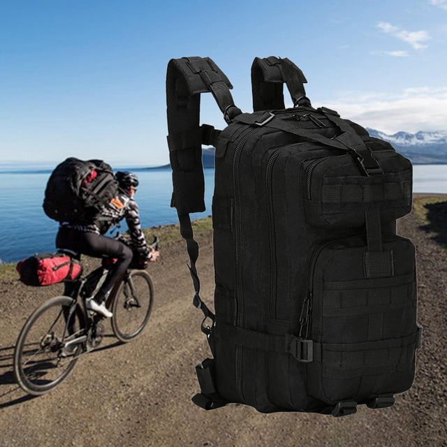 Sac à Dos de Randonnée Résistant à l'Eau Sac de Jour Sac de Survie École Aventure Voyage Grand Sac à Dos pour Camping Chasse Randonnée Alpinisme Noir