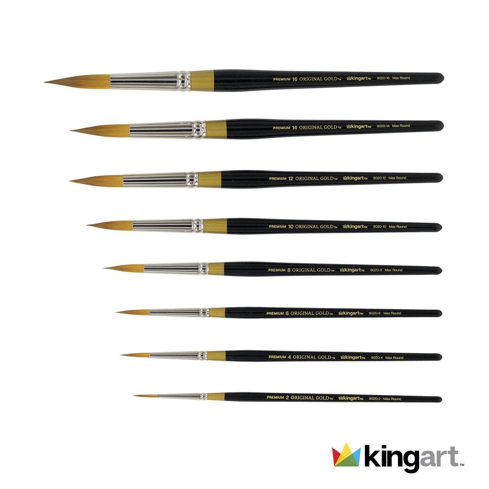 KINGART 1000C Original Golden TAKLON Set of 8 Paint Brush Set, Black/Gold/Silver