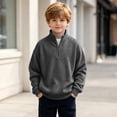 thumbnail image 5 of Iyufng Boys Kids Waffle Texture Quarter Zip Mock Neck Sweatshirts Ribbed Cuff & Hem Relaxed Fit Daily School Long Sleeve Pullover, 5 of 9