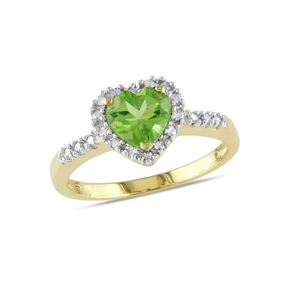 4/5 Carat (cw) Peridot Promise Heart Ring in 14K Yellow Gold with Diamonds