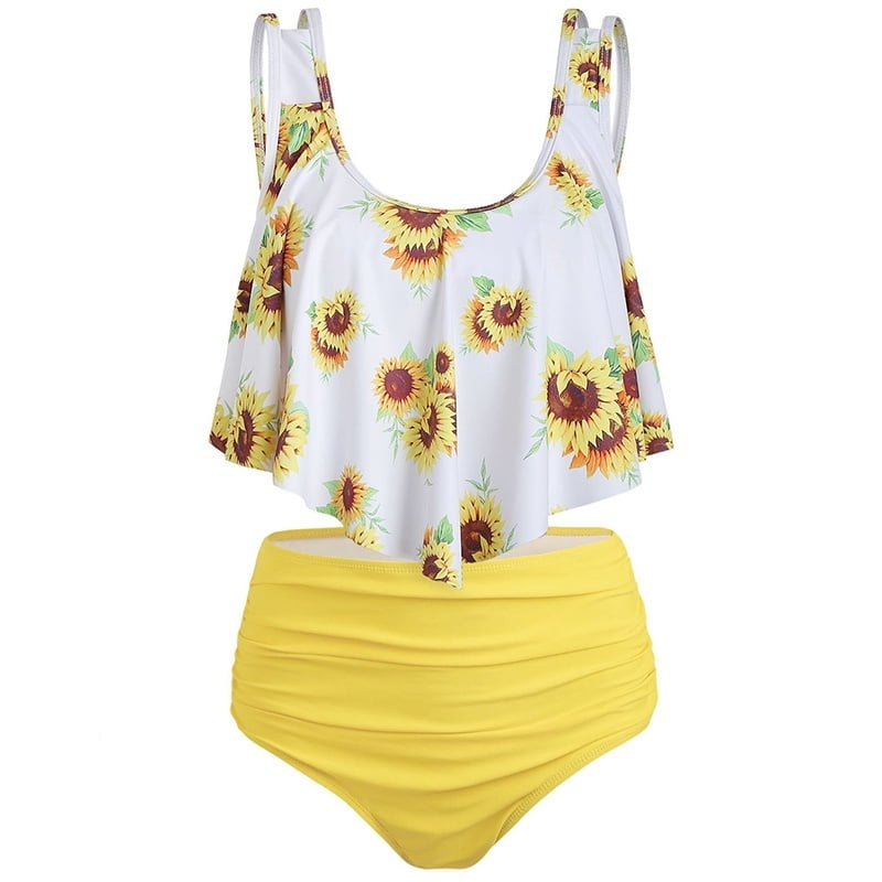 Summer Women's Sunflower Striped Print Swinsuit Two Piece Bathing Suit ...