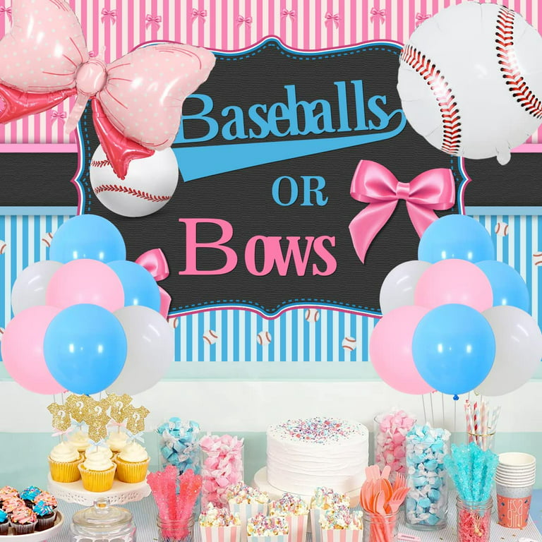Gender Reveal Party Decorations Baseball Gender Reveal Party Supplies  Baseballs or Bows Decorations with Backdrop Latex Balloons for Boys and  Girls