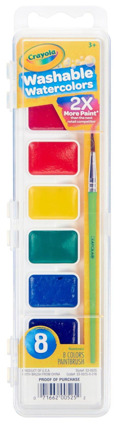 Crayola. 530525 Washable Watercolor Paint, 8 Assorted Colors 