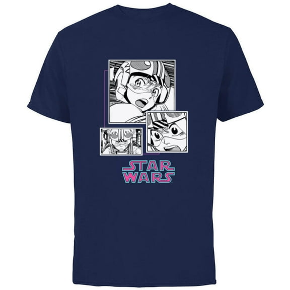 Star Wars Manga Luke Skywalker X-wing Pilot Comic Panels - Short Sleeve Cotton T-Shirt for Adults - Customized-Navy