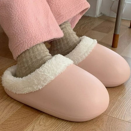 

CoCopeanut Simple Solid Color Warm Plush Slippers Women Winter New Fashion Couple Home Cotton Shoes Leisure Waterproof Thick Bottom Shoes