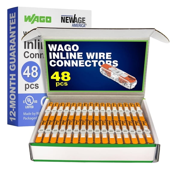 WAGO 221-2401 20pc Inline Compact Splicing Wire Connectors | Includes 20pc 221-2401 (2 Conductor) | WAGO Wire Connectors | 221 Straight Inline Splice | Straight Electrical Lever Nuts | (2-Port)