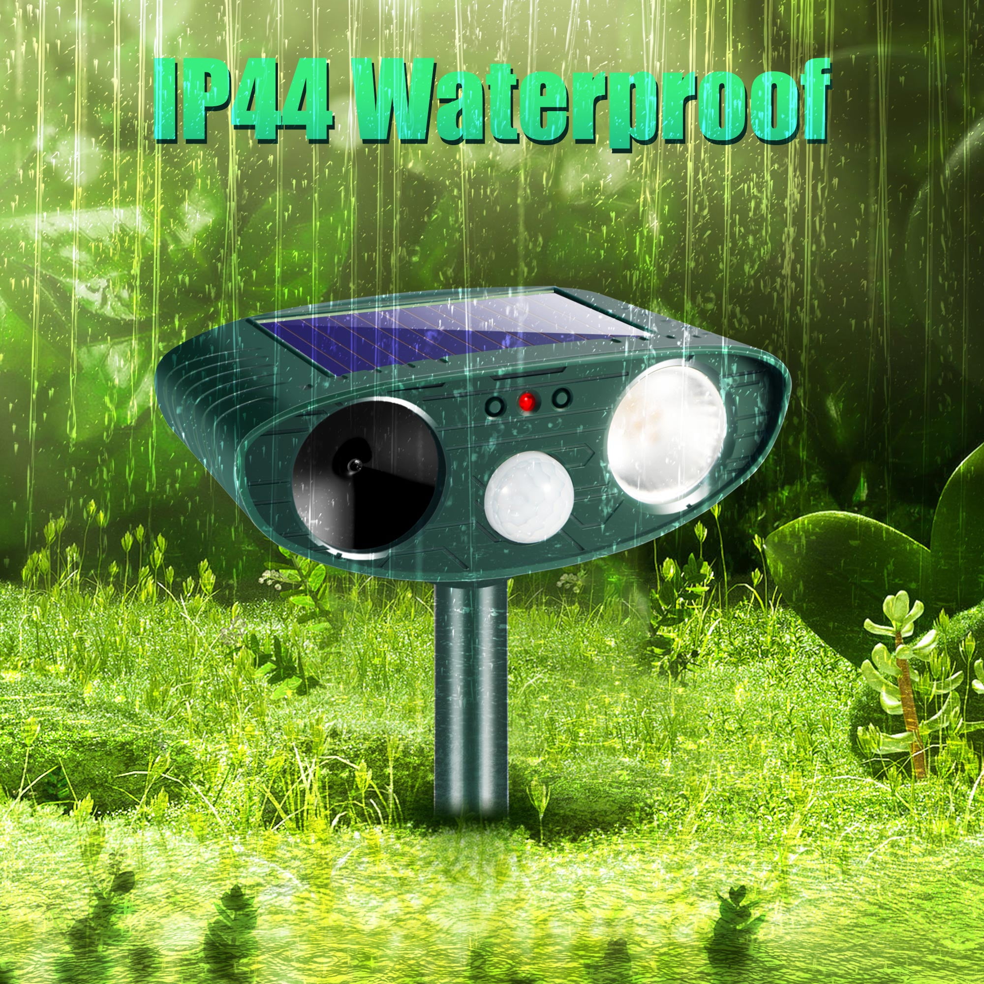 Onemayship Ultrasonic Solar Cat Deterrent Motion Sensor, LED Light Waterproof Outdoor Animal Repellent (2 Pack)