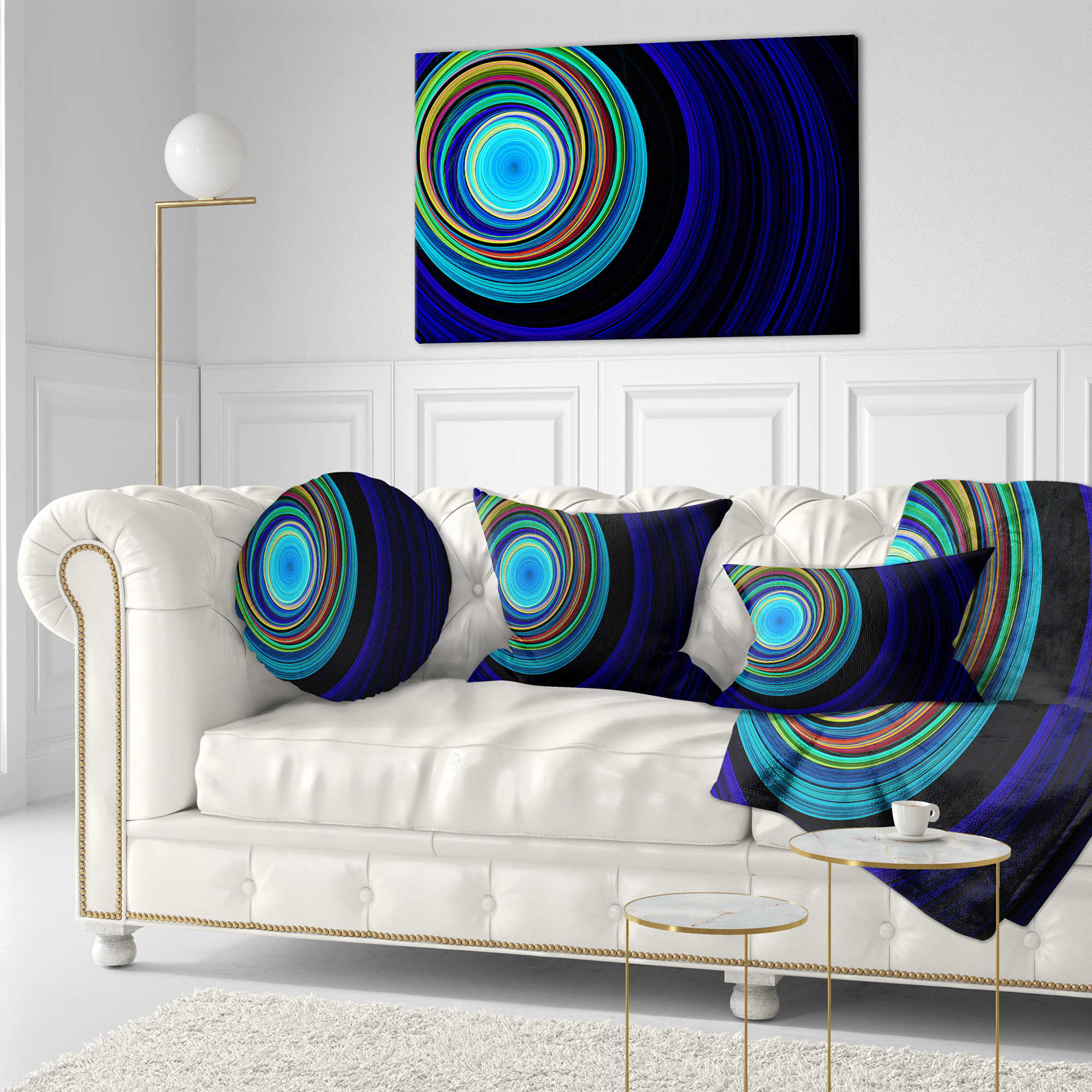 Designart Endless Tunnel Blue Ripples - Abstract Throw Pillow - 12x20