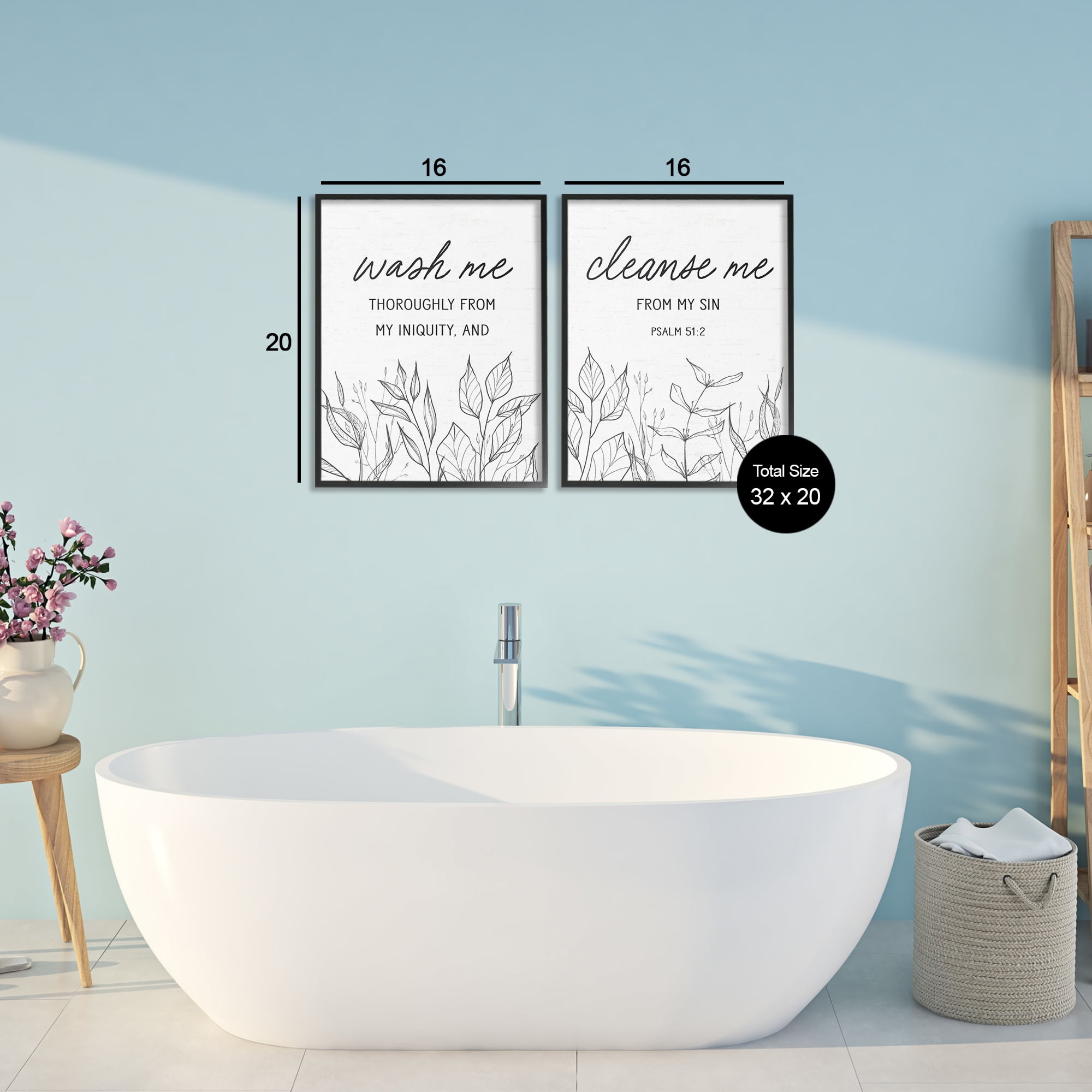 Wash & Cleanse Me Scripture 2 Piece Black Framed Giclee Art Set, design by Lettered and Lined