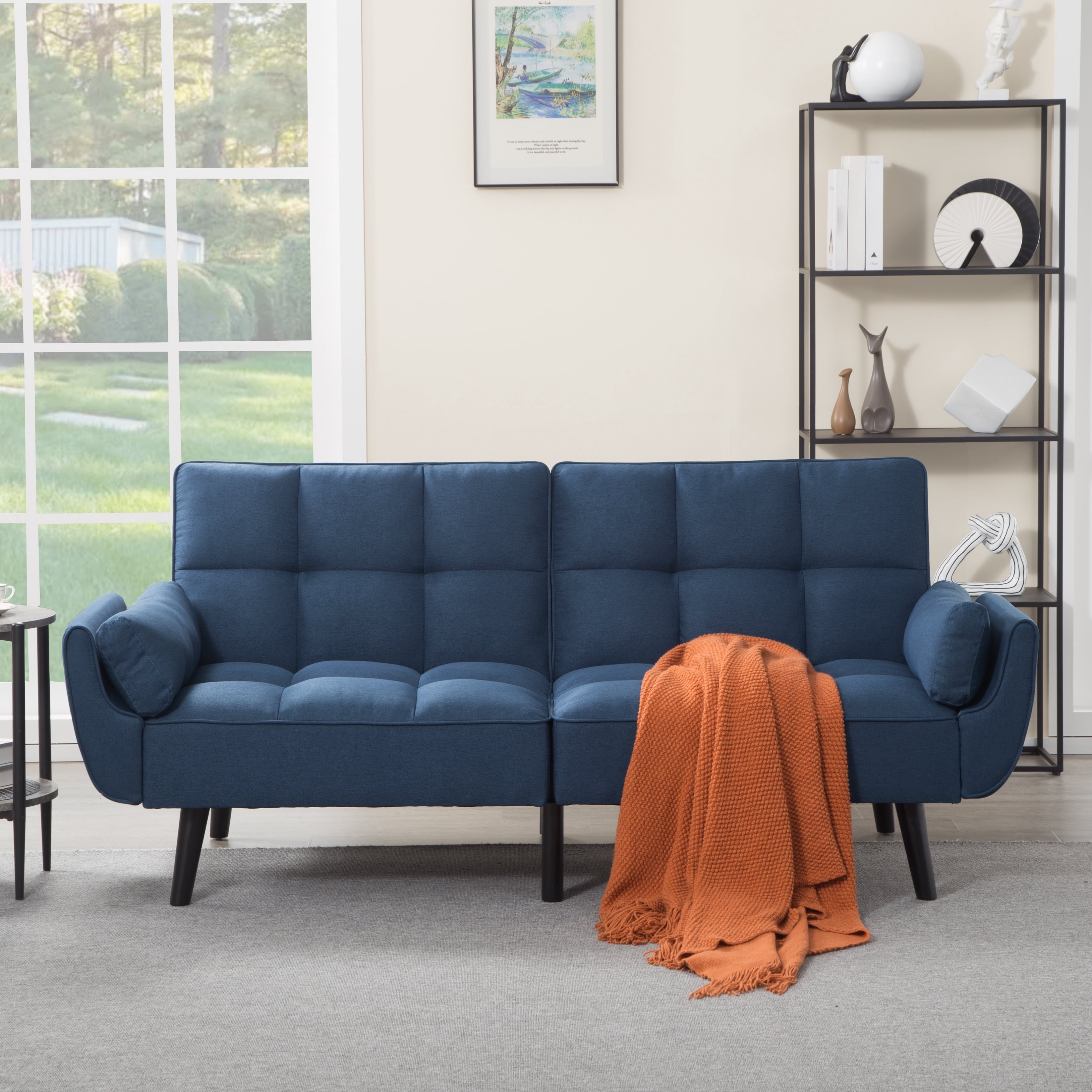 Gewnee 75.2”Convertible Futon Sofa Bed,Tufted Sleeper Couch with 3-Angle Adjustable Split Back,Upholstered Loveseat for Small Spaces & Guest Rooms.Dark Blue