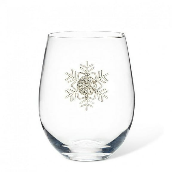Jewelled Snowflake On Stemless Wine Glass