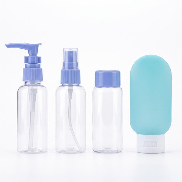 Kit de Viaje 4 Botellas Para Líquidos Rellenables Plástico azul