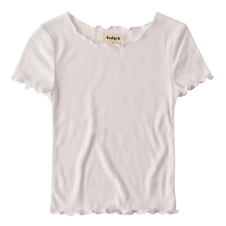 

KIDPIK Girls Short Sleeve Lettuce Edge Pointelle Tee Size: 2T - XXL (16)