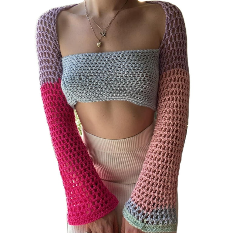 Hand-knit Bralette BOHO Custom Crochet Pink Crop Top, Y2k 
