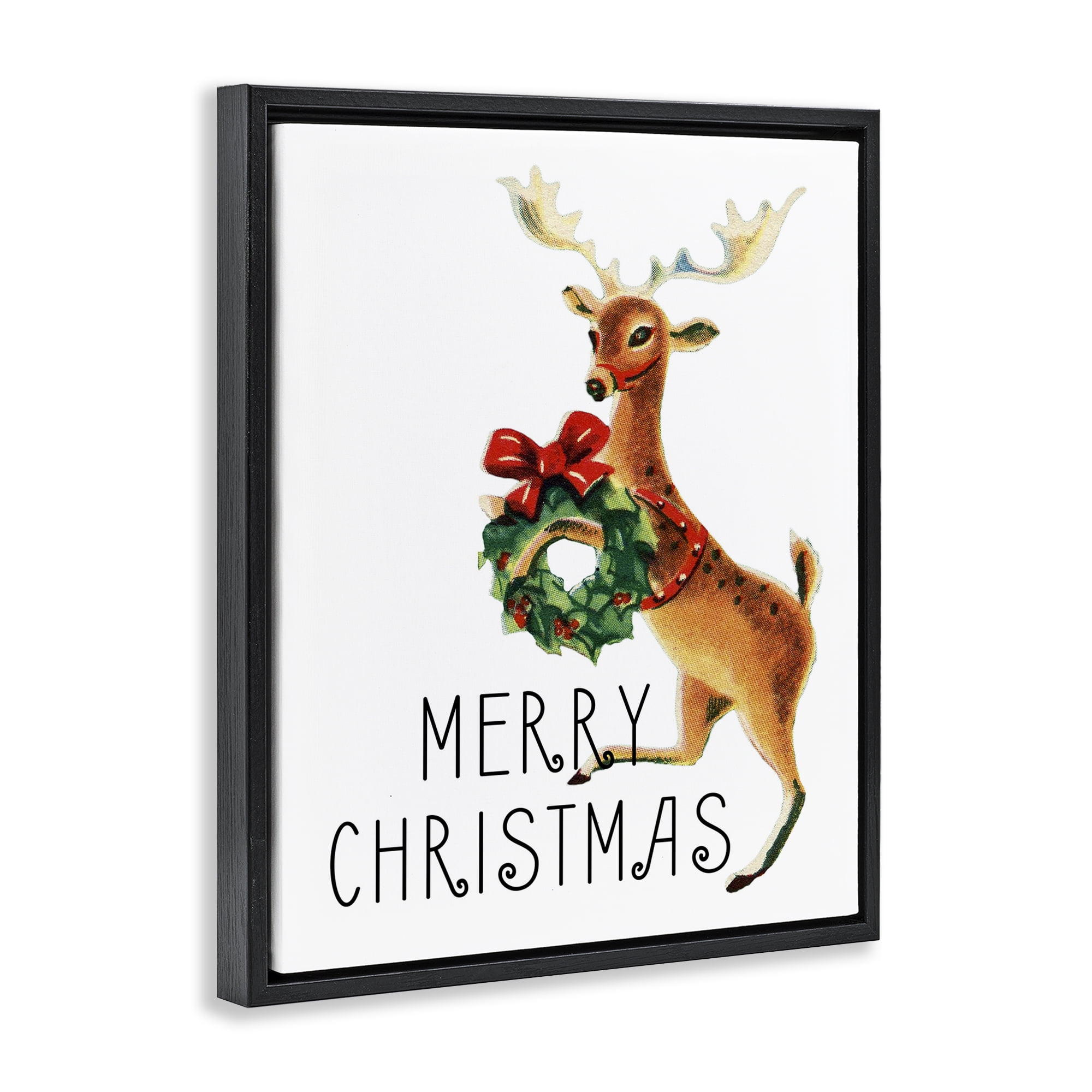 Stupell Industries Merry Christmas Reindeer Holiday Painting Black Floater Framed Art Print Wall Art, 25 x 31