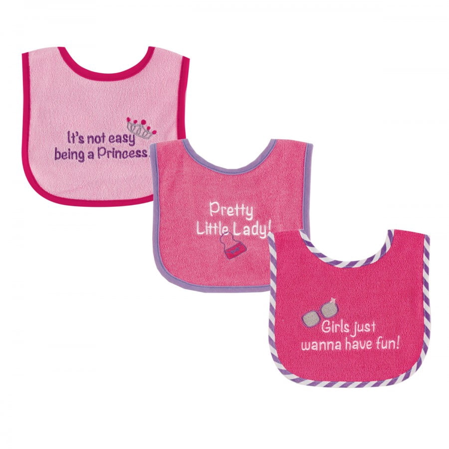Luvable Friends Baby Drooler Bibs 14-Pack - Cotton Terry With Waterproof Back, Pink Balloon Design