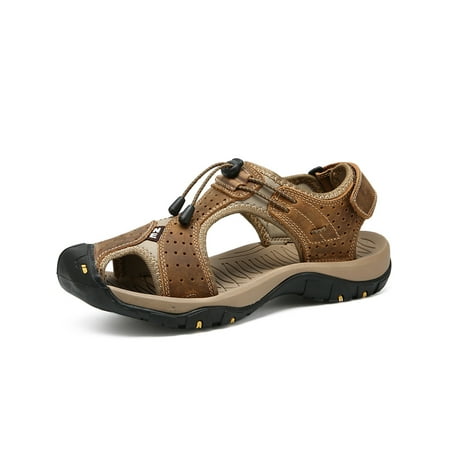 

SIMANLAN Mens Beach Shoes Summer Hiking Sandal Closed Toe Sandals Men Comfortable Man s Leather Khaki 8