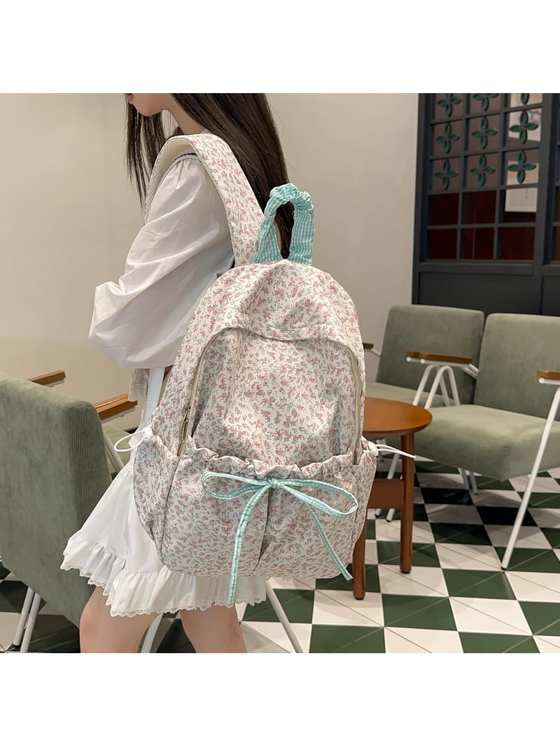 Cute bow backpack for women, cute floral pattern backpack  display picture 3