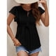 thumbnail image 2 of Camiseta con ojales de jacquard para mujer, Top con cuello redondo y manga con volantes, jersey con cordones de verano, Top negro S, 2 of 8