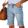 thumbnail image 1 of Pantalones cortos de verano de talle medio para mujer, pantalones cortos desgastados con cremallera y botones elásticos informales a la moda con bolsillos, 1 of 5