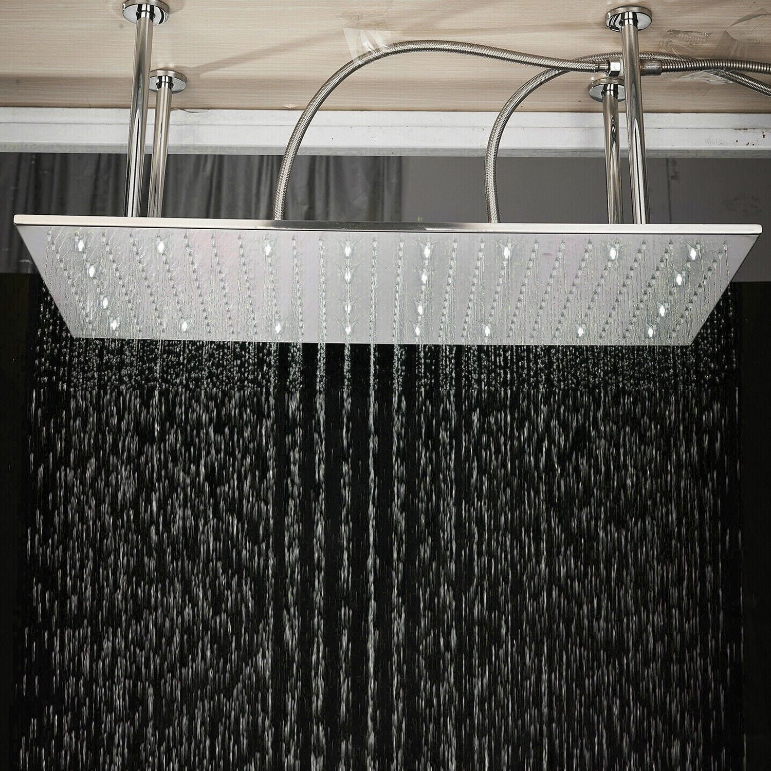 Ceil Mount 32x16" Square Rain Shower Head High pressure Top Spray Brushed Nickel