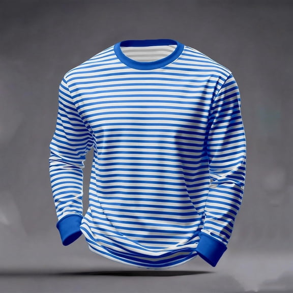 Xdegoge Plus Size Striped Shirt for Men Long Sleeve Crewneck Top Casual Loose Breathable Tee Fashion Loungewear Outdoor Streetwear