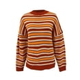 thumbnail image 6 of Diufon Womens Sweaters Trendy Stripe Printed Pullover Tops Round Neck Long Sleeve Tops, 6 of 7