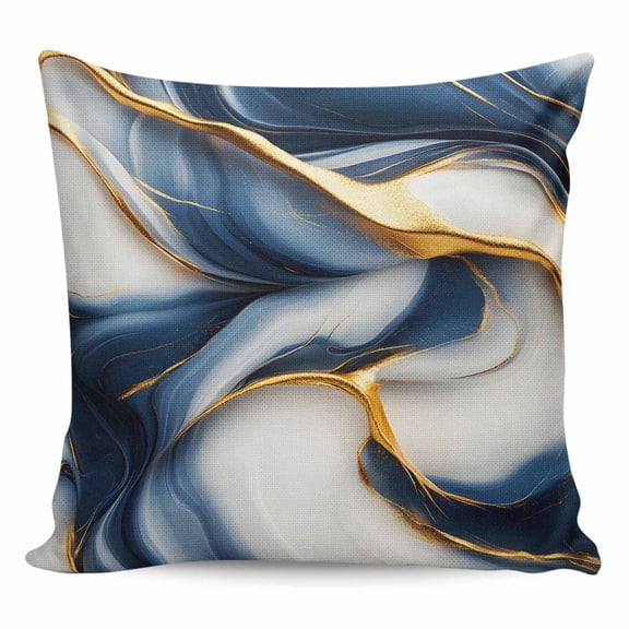 Throw Pillow Covers 18x18 Inch, Navy Blue Marble Decorative Pillow Cases for Couch Sofa Bed, Gold Modern Art Cotton Linen Square Home Decor Pillowcases with Hidden Zipper