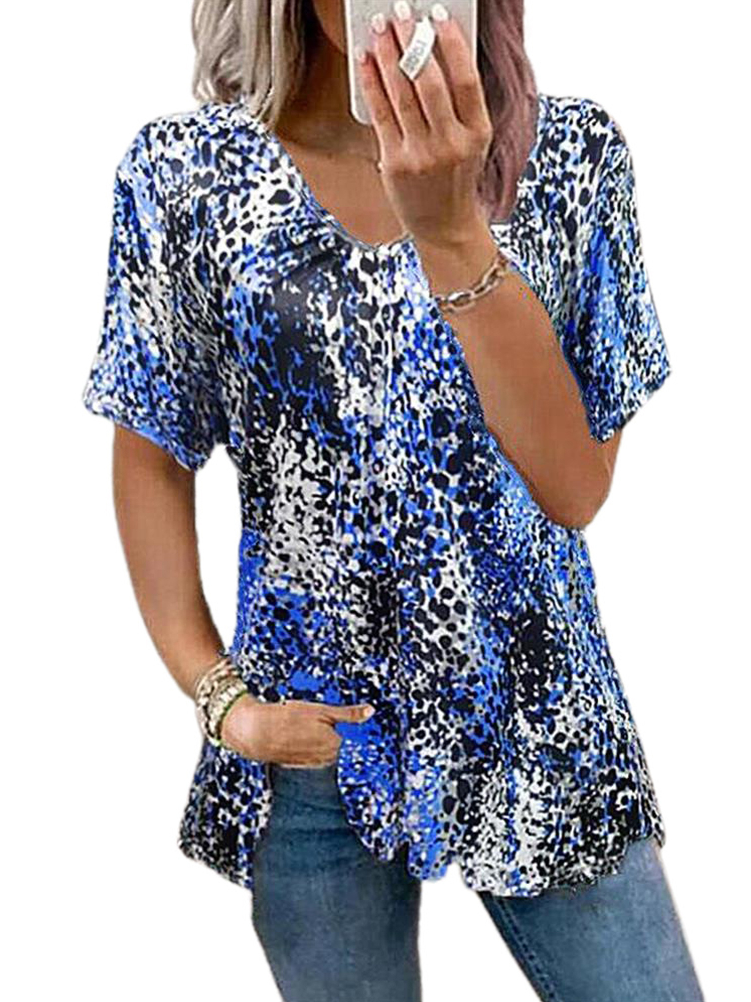 Eleluny Women V Neck Loose T-Shirt Tops 