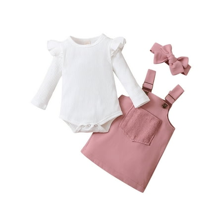 

Sunisery Infant Baby Girls 2Pcs Autumn Clothes Sets Long Sleeve Solid Romper Tops Suspender Skirt Outfits Pink 0-3 Months