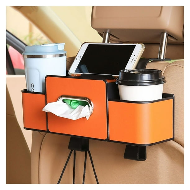 Caja de almacenamiento multifuncional for respaldo de asiento de automóvil con soporte for pañuelos y ganchos