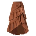 thumbnail image 5 of Women Drawstring Ruched Midi Skirt, High Low Asymmetrical Tiered Ruffle Wrap Skirt, High Waist Flowy Irregular Hem A Line Skirt Coffee L(L), 5 of 5