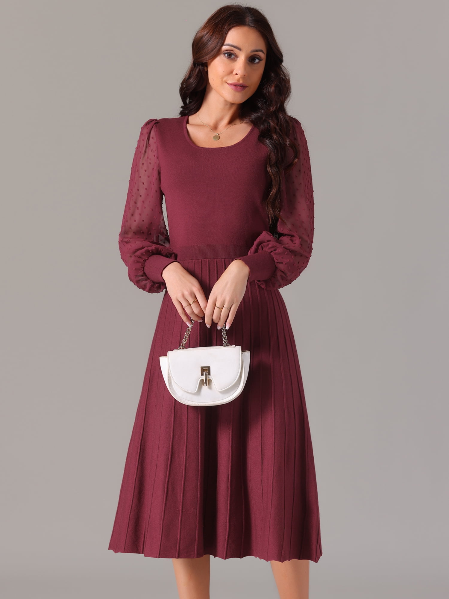 DARING DIVA Sweater Dress Ribbed Knit Midi Pleated Outfit XL Wine Red