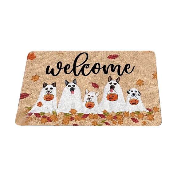 Ghost Halloween Doormat, Coir Textured Hey Boo Door Mat, Washable Non Slip Entrance Rug, Cartoon Ghost Pumpkin Decor for Front Door Kitchen