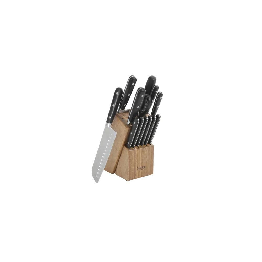 Martha Stewart Traverston 14 Piece Cutlery Set with Wood Block, Grey