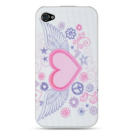 Insten TPU Design Rubber Skin Gel Back Shell Case Cover For Apple iPhone 4 / 4S - Pink Flying (Best Phone Case For Iphone 4s)