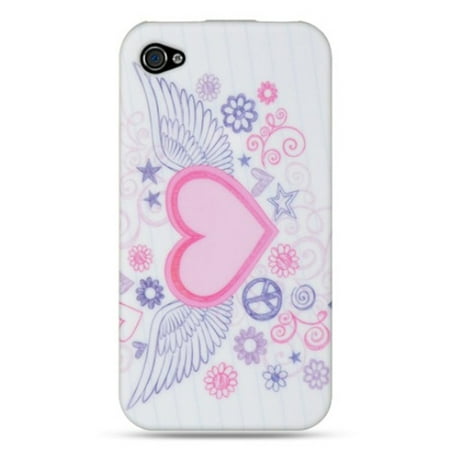 Bmo Iphone 4s Case Insten TPU Design Rubber Skin Gel Back Shell Case Cover For Apple iPhone 4 / 4S - Pink Flying Heart ()