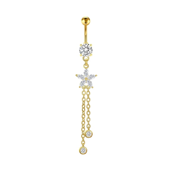 DESIGNICE Belly Button Ring,Metallic Gloss Charm Belly Rings,Classic Zircon Decoration Belly Button Rings for Women,Gold1