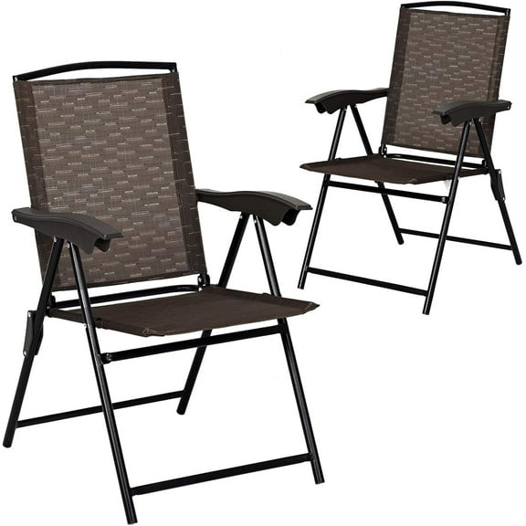 VibrantEcho Folding Sling Chairs Sets of 2, Portable Chairs for Patio Garden Pool Outdoor & Indoor w/Armrests & Adjustable Back