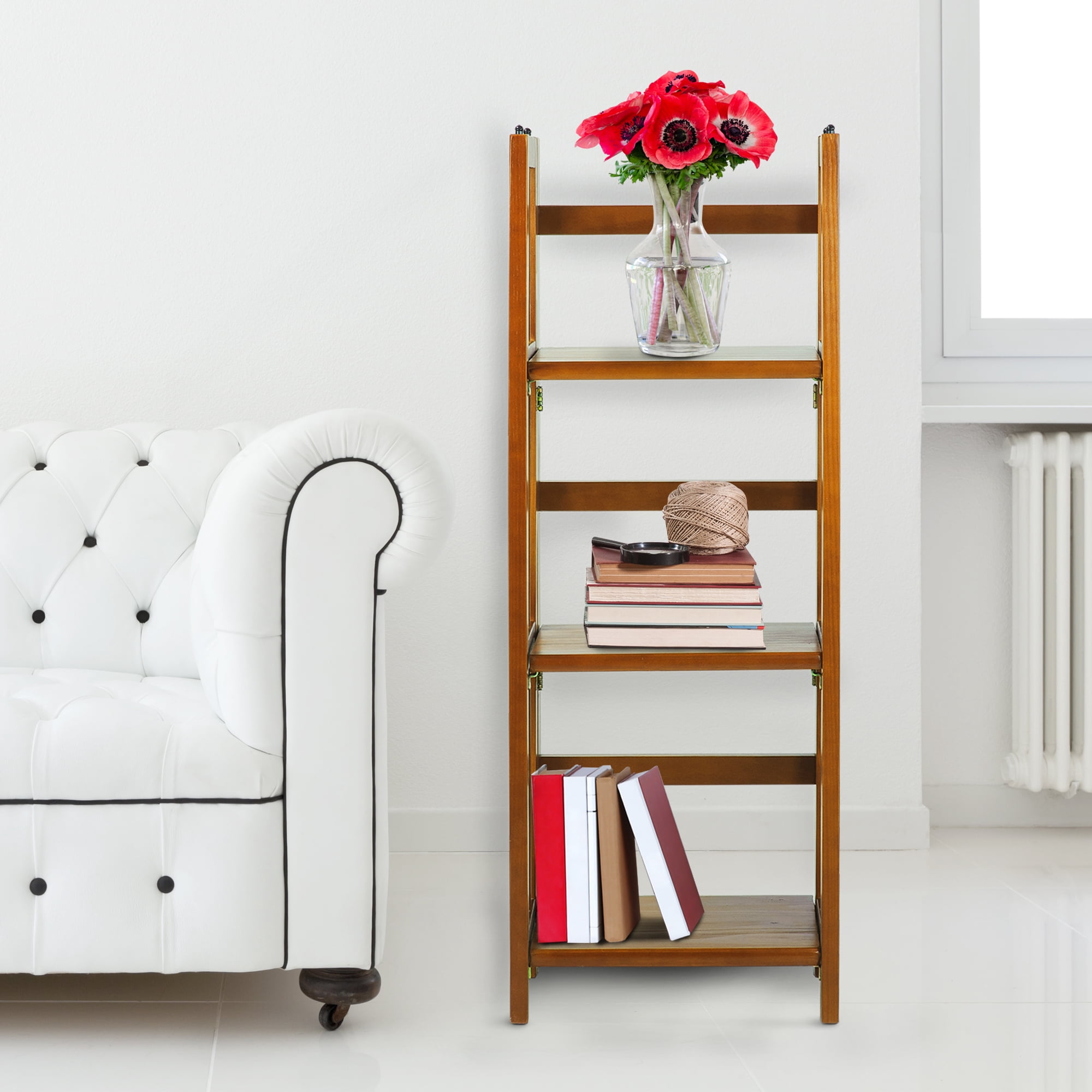 Casual Home 3 Shelf 14 Inch Folding Office Wood Furniture Bookcase, Honey Oak