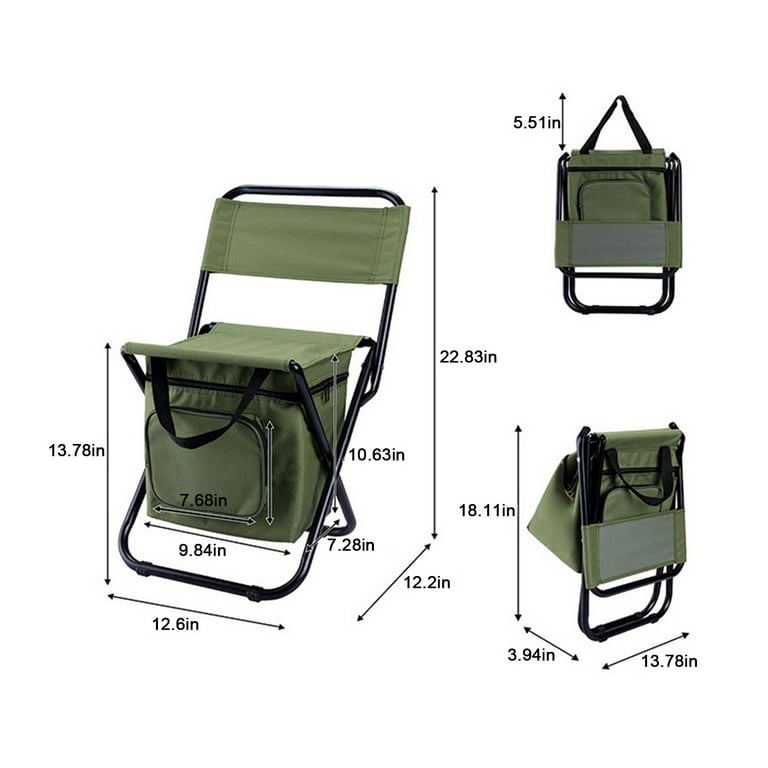 Wo-fusoul Christmas Gifts for Kids Outdoor Folding Chair with Cooler Bag Compact Fishing Stool Fishing Chair with Double Oxford Cloth Cooler Bag for