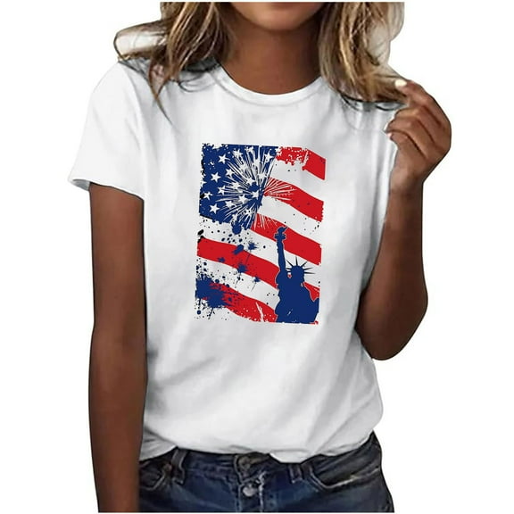 Oplxuo American Flag Heart Shirts for Women 4th of July T-Shirt Graphic Patriot Tee USA Flag Shirt Tops